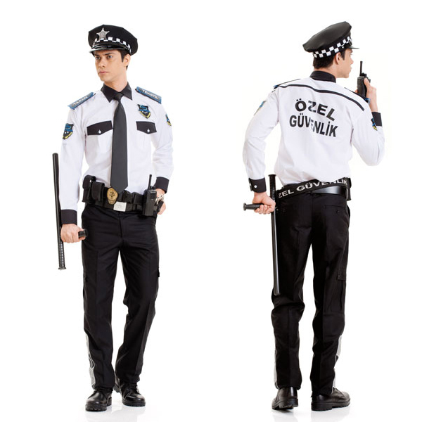 Güvenlik Beyaz Gömlek Modelli Omuz Biyeli Komando Cepli Pantolon