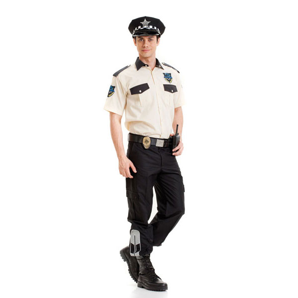 Özel Güvenlik Gömleği Krem Kısakol Kravat Yaka Modelli Omuz Biyeli Komando Cepli Pantolon